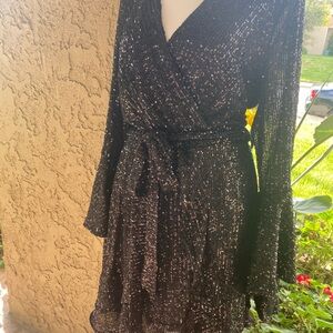 City Chic Black Sequin Long Sleeve Dress